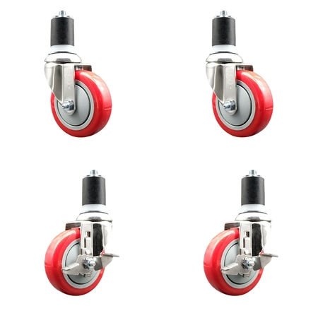 SERVICE CASTER 4 Inch 316SS Red Poly Swivel 1-3/4 Inch Expanding Stem Caster Brake SCC, 2PK SS316EX20S414-PPUB-RED-2-TLB-2-134